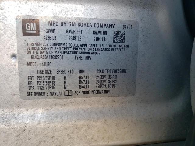 KL4CJASB4JB692200 - 2018 BUICK ENCORE PREFERRED  фото 10