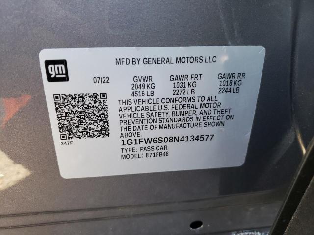 1G1FW6S08N4134577 - 2022 CHEVROLET BOLT EV 1L GRAY photo 10