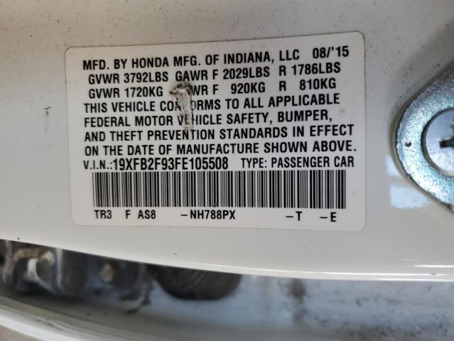 19XFB2F93FE105508 - 2015 HONDA CIVIC EXL Ağ foto 10