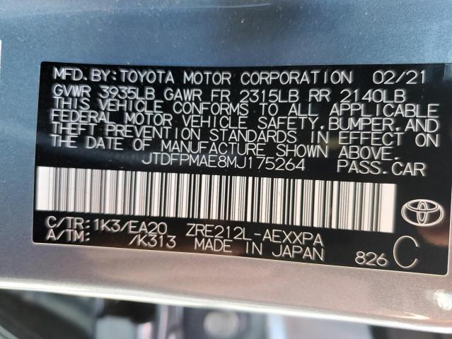 JTDFPMAE8MJ175264 - 2021 TOYOTA COROLLA XL BLUE photo 10