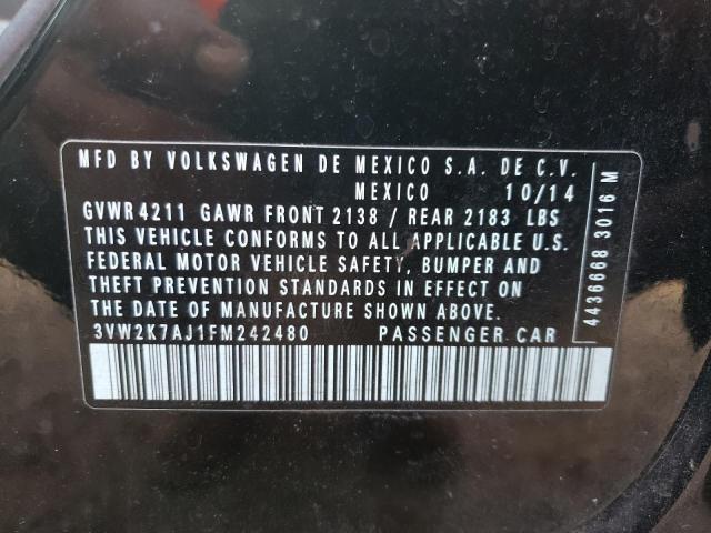 3VW2K7AJ1FM242480 - 2015 VOLKSWAGEN JETTA BASE 黑色 照片 10