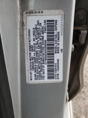 2T1KR32E83C058599 - 2003 TOYOTA MATRIX 银色 照片 10