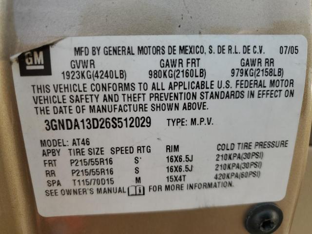 3GNDA13D26S512029 - 2006 CHEVROLET HHR LS GOLD photo 10