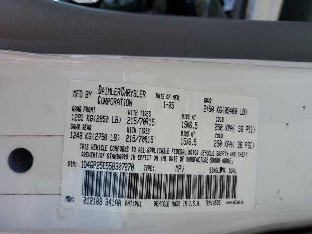 1D4GP25E55B307270 - 2005 DODGE CARAVAN SE WHITE photo 10