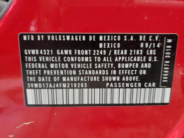 3VWD17AJ4FM218203 - 2015 VOLKSWAGEN JETTA SE RED photo 10