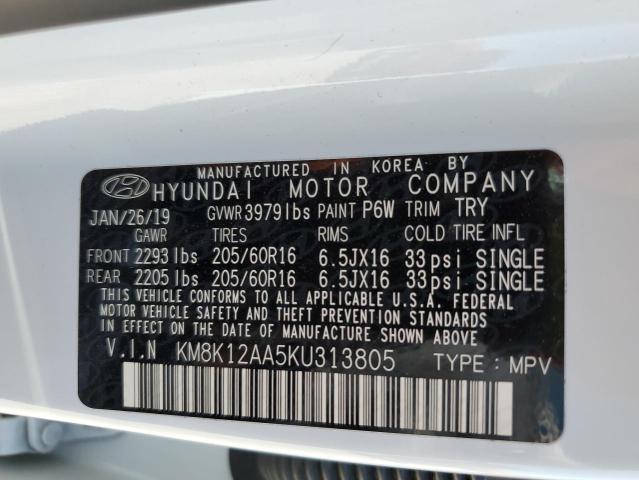 KM8K12AA5KU313805 - 2019 HYUNDAI KONA SE WHITE photo 10