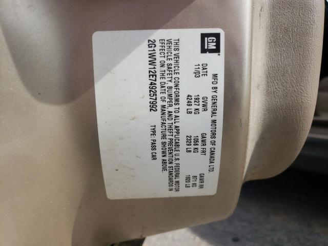 2G1WW12E749257992 - 2004 CHEVROLET MONTE CARL ბეჟი ფოტო 10