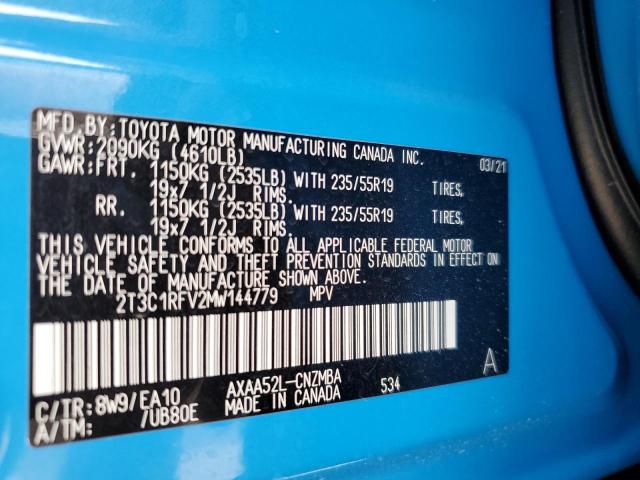 2T3C1RFV2MW144779 - 2021 TOYOTA RAV4 XLE P BLUE photo 10