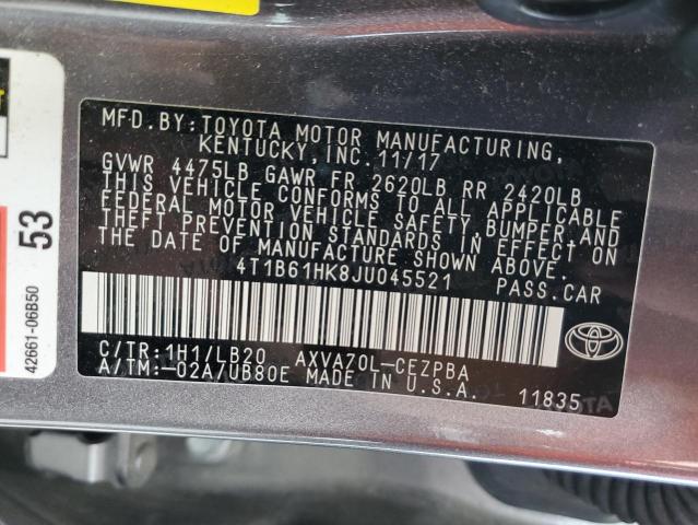 4T1B61HK8JU045521 - 2018 TOYOTA CAMRY XSE CHARCOAL photo 10