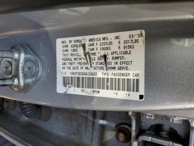 1HGCP26349A120401 - 2009 HONDA ACCORD LX SILVER photo 10