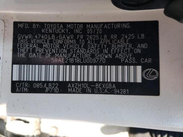 58AE21B18LU009770 - 2020 LEXUS ES 300H LU WHITE photo 10