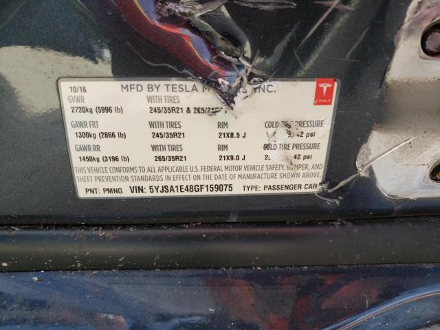 5YJSA1E48GF159075 - 2016 TESLA MODEL S Grafito foto 10