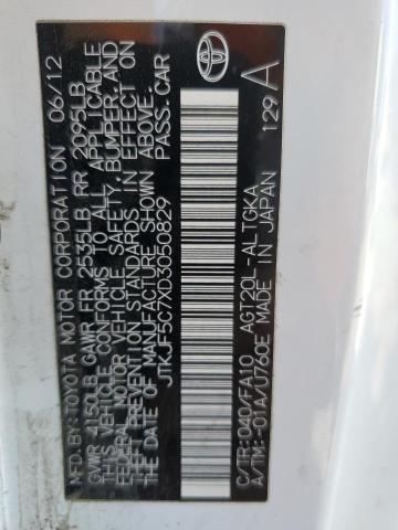 JTKJF5C7XD3050829 - 2013 TOYOTA SCION TC أبيض صورة 10