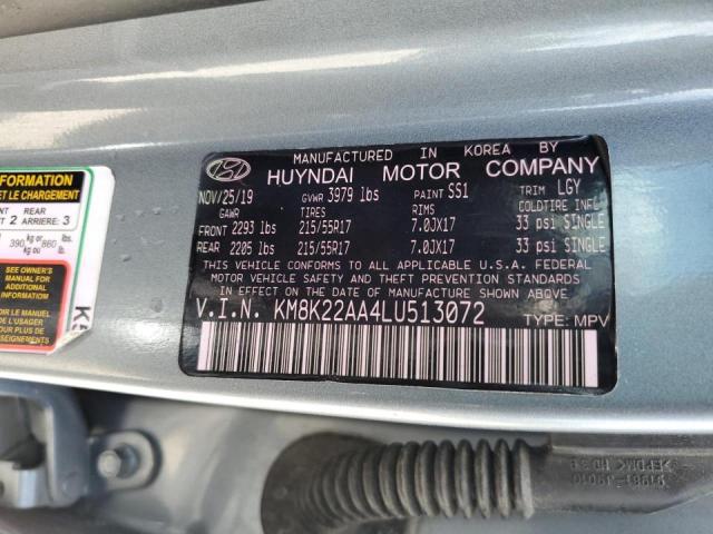 KM8K22AA4LU513072 - 2020 HYUNDAI KONA SEL SILVER photo 10