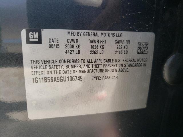 1G11B5SA9GU106749 - 2016 CHEVROLET MALIBU LIM GRAY photo 10