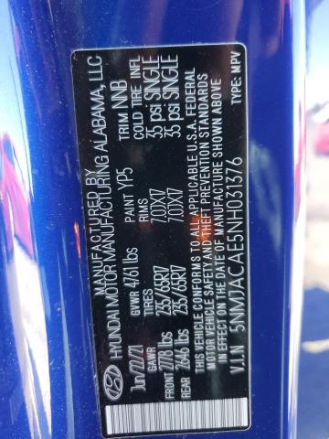 5NMJACAE5NH031376 - 2022 HYUNDAI TUCSON SE BLUE photo 10