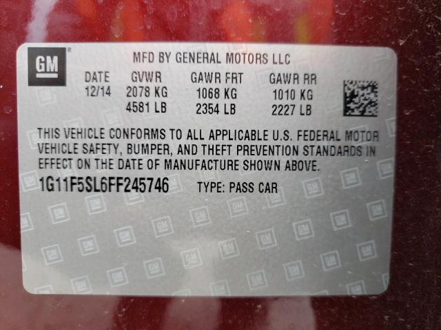 1G11F5SL6FF245746 - 2015 CHEVROLET MALIBU LTZ წითელი ფოტო 10