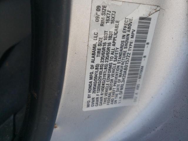 5FNRL3H20AB015722 - 2010 HONDA ODYSSEY LX SILVER photo 10