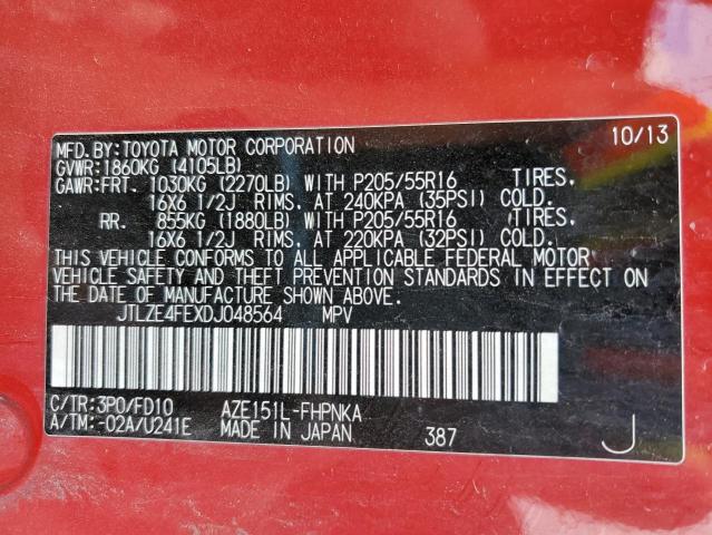 JTLZE4FEXDJ048564 - 2013 TOYOTA SCION XB წითელი ფოტო 10