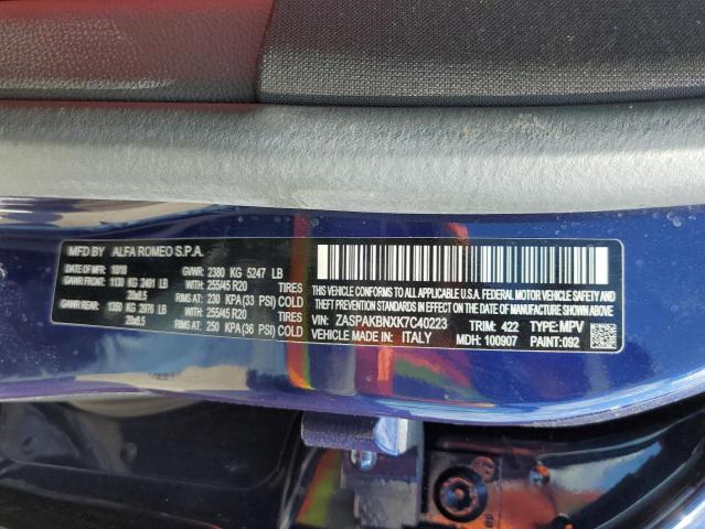 ZASPAKBNXK7C40223 - 2019 ALFA ROMEO STELVIO TI BLUE photo 10