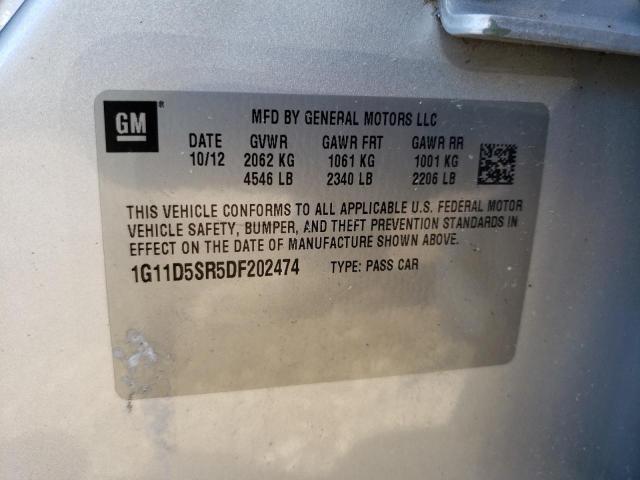 1G11D5SR5DF202474 - 2013 CHEVROLET MALIBU 1LT 银色 照片 10