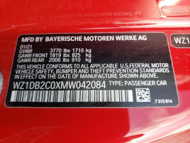 WZ1DB2C0XMW042084 - 2021 TOYOTA SUPRA RED photo 10