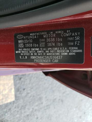 KMHCN4AC3AU516437 - 2010 HYUNDAI ACCENT BURGUNDY photo 10