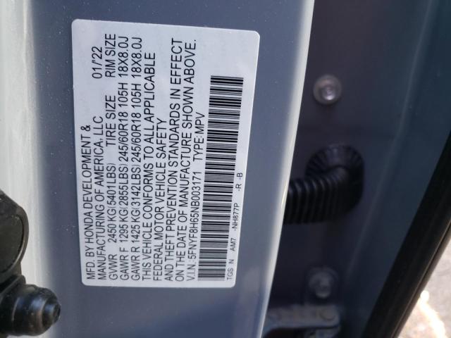 5FNYF8H65NB003171 - 2022 HONDA PASSPORT T GRAY photo 10