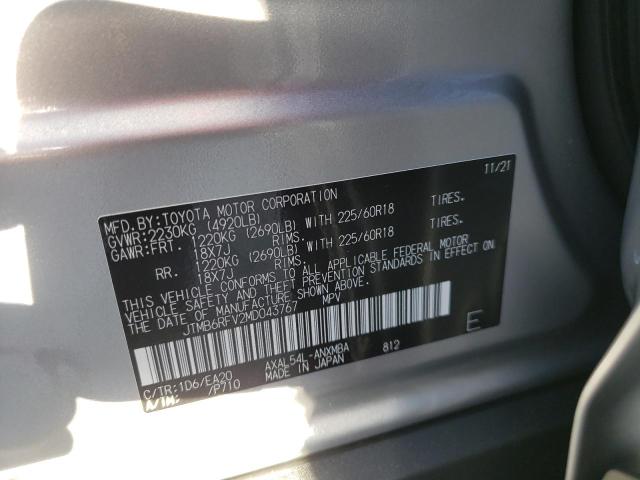 JTMB6RFV2MD043767 - 2021 TOYOTA RAV4 XLE P SILVER photo 10