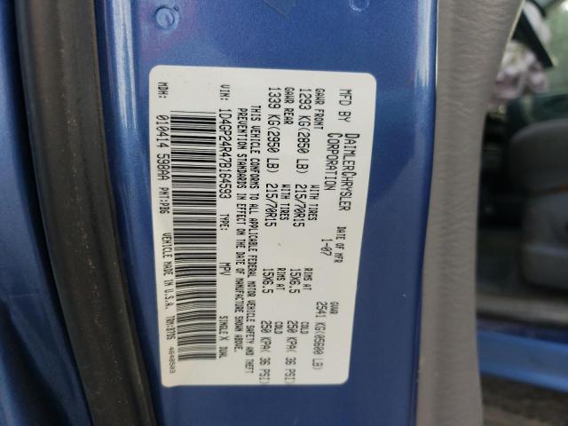 1D4GP24R47B164593 - 2007 DODGE GRAND CARA BLUE photo 10