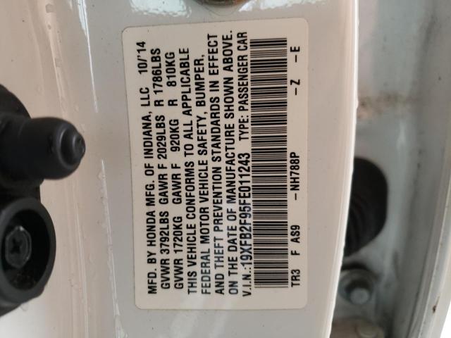 19XFB2F95FE011243 - 2015 HONDA CIVIC EXL Ağ foto 10