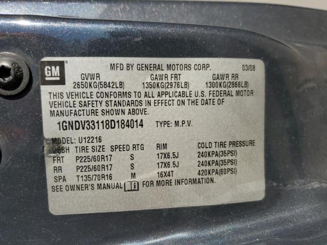 1GNDV33118D184014 - 2008 CHEVROLET UPLANDER L გრაფიტი ფოტო 10