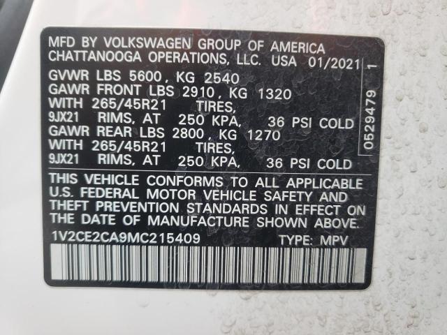 1V2CE2CA9MC215409 - 2021 VOLKSWAGEN ATLAS CROS Белый фото 10