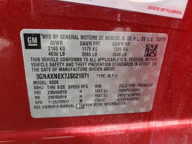 3GNAXNEX7JS621871 - 2018 CHEVROLET EQUINOX PR RED photo 10