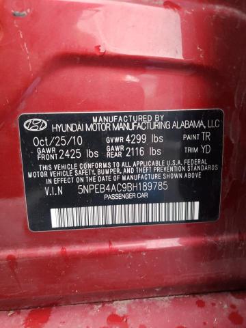 5NPEB4AC9BH189785 - 2011 HYUNDAI SONATA GLS RED photo 10