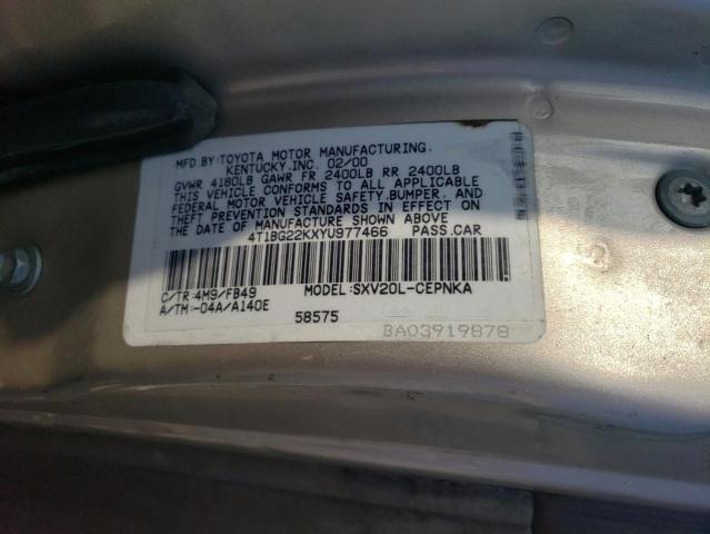 4T1BG22KXYU977466 - 2000 TOYOTA CAMRY CE TAN photo 10