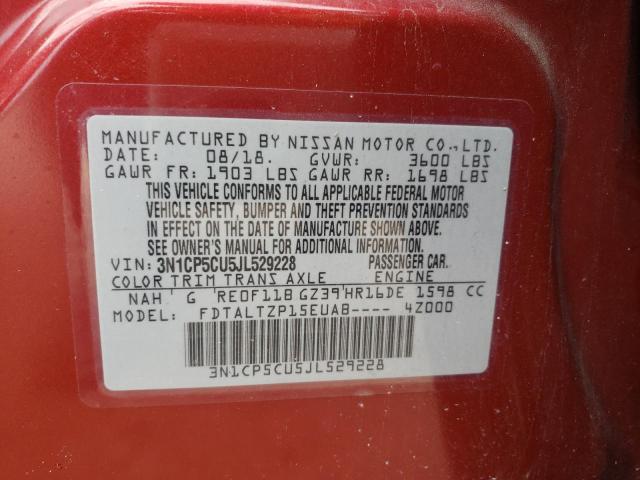 3N1CP5CU5JL529228 - 2018 NISSAN KICKS S RED photo 10