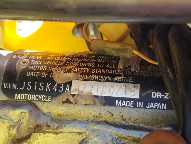 JS1SK43A972100718 - 2007 SUZUKI DR-Z400 S YELLOW photo 10