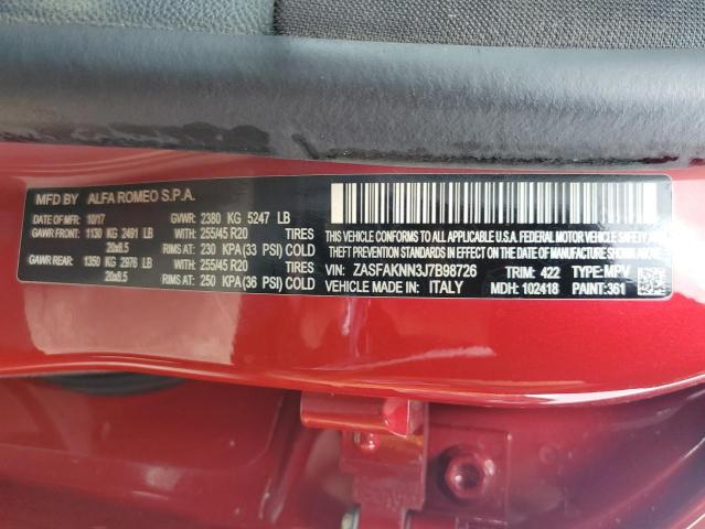 ZASFAKNN3J7B98726 - 2018 ALFA ROMEO STELVIO TI SPORT  photo 10