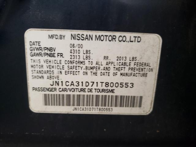 JN1CA31D71T800553 - 2001 NISSAN MAXIMA GXE BLUE photo 10