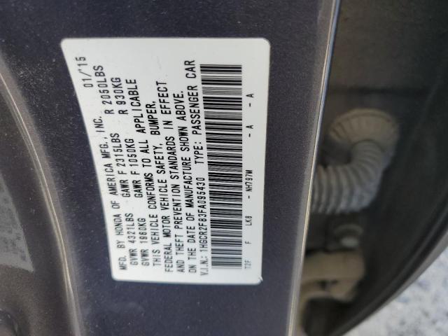 1HGCR2F83FA095430 - 2015 HONDA ACCORD EXL GRAY photo 10