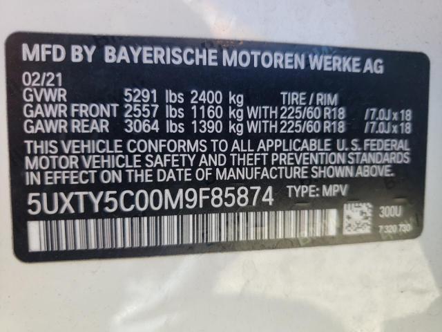 5UXTY5C00M9F85874 - 2021 BMW X3 XDRIVE3 WHITE photo 10