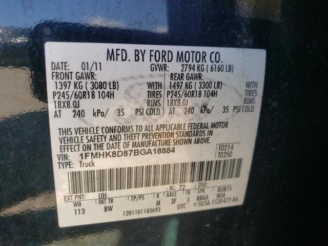 1FMHK8D87BGA18884 - 2011 FORD EXPLORER X BLACK photo 10