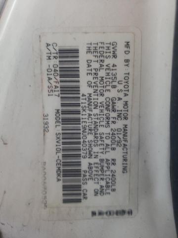 4T1SK11E9NU040379 - 1992 TOYOTA CAMRY DLX 白色 照片 10