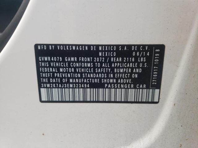 3VW2K7AJ3EM323494 - 2014 VOLKSWAGEN JETTA BASE 白色 照片 10