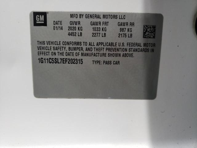 1G11C5SL7EF202315 - 2014 CHEVROLET MALIBU 1LT WHITE photo 10