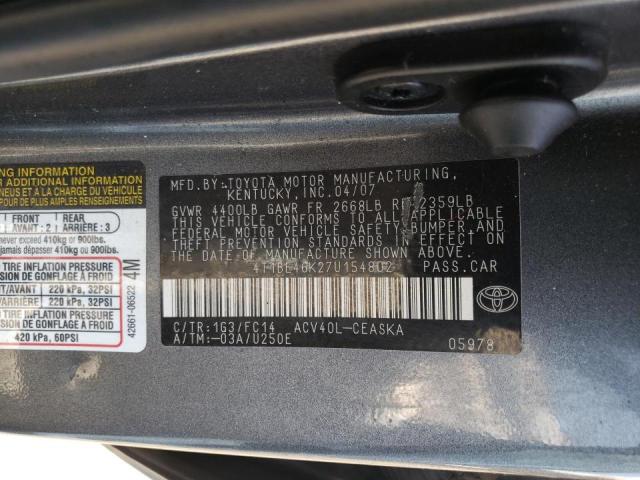 4T1BE46K27U154802 - 2007 TOYOTA CAMRY CE BLACK photo 10