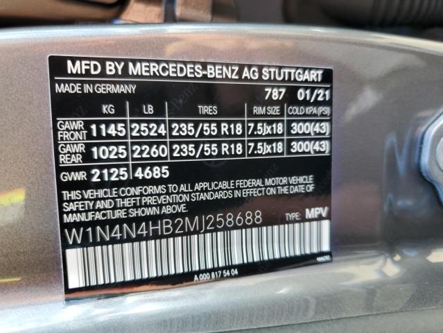 W1N4N4HB2MJ258688 - 2021 MERCEDES-BENZ GLA GRAY photo 10