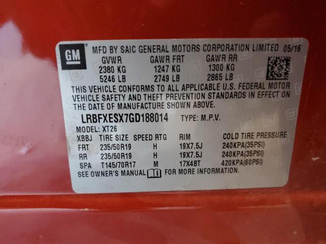 LRBFXESX7GD188014 - 2016 BUICK ENVISION P RED photo 10