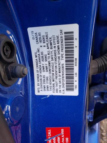2HGFC2F87KH533876 - 2019 HONDA CIVIC SPOR BLUE photo 10